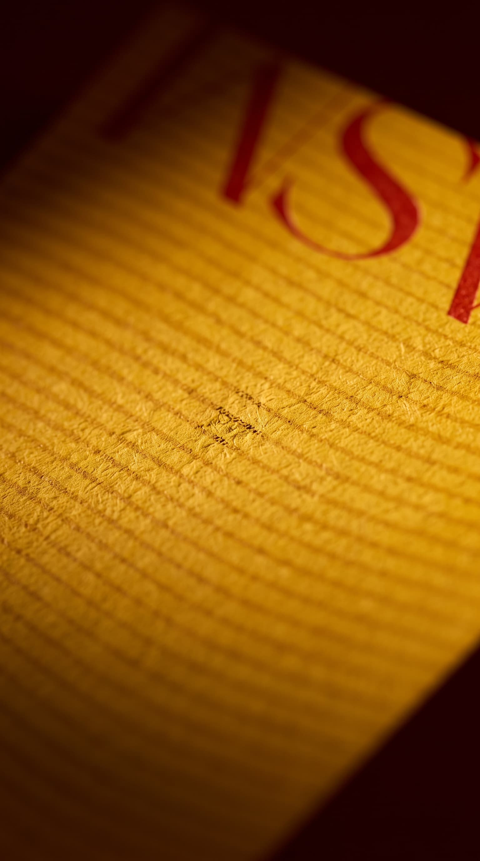 A lit close-up of the same bar's ribbed yellow wrapper, the GASM
                    logotype catching a warm highlight against a dark ground.